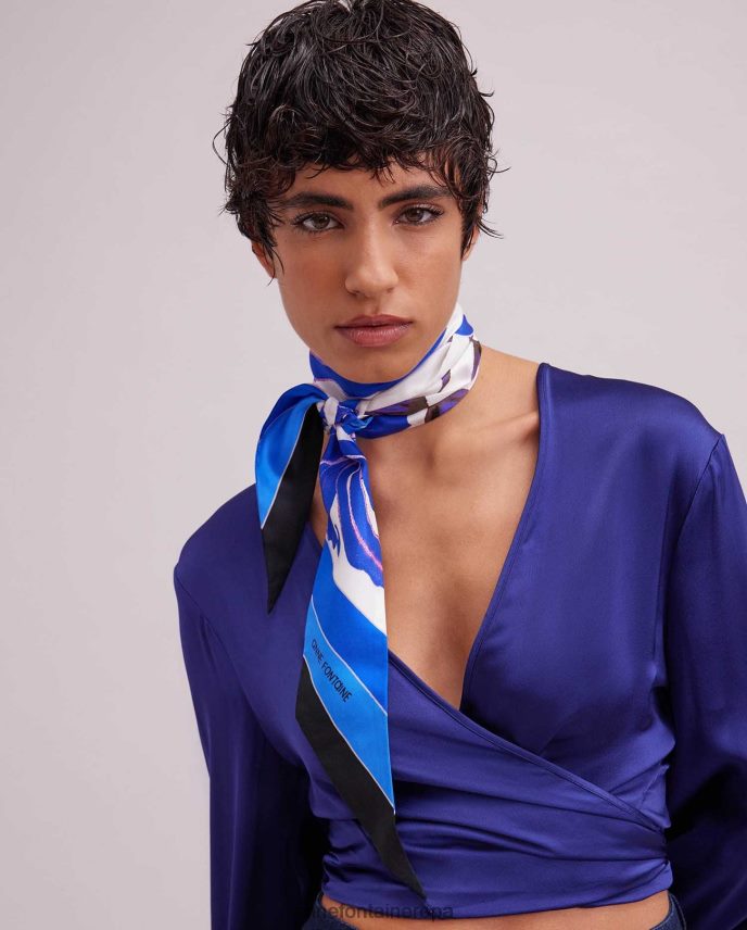 accesorios es Anne Fontaine mujer bufanda pica bufanda mitzah de seda con estampado floral azul 646LTX634