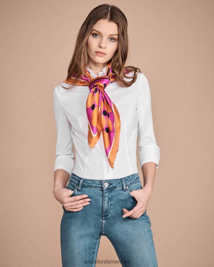 accesorios es Anne Fontaine mujer pañuelo cuadrado de seda todd en negrita y naranja/fucsia 646LTX636