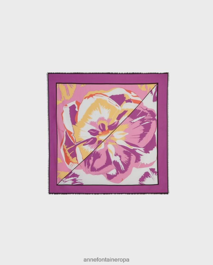 accesorios es Anne Fontaine mujer pañuelo matissia pañuelo de seda cuadrado con estampado floral púrpura 646LTX605