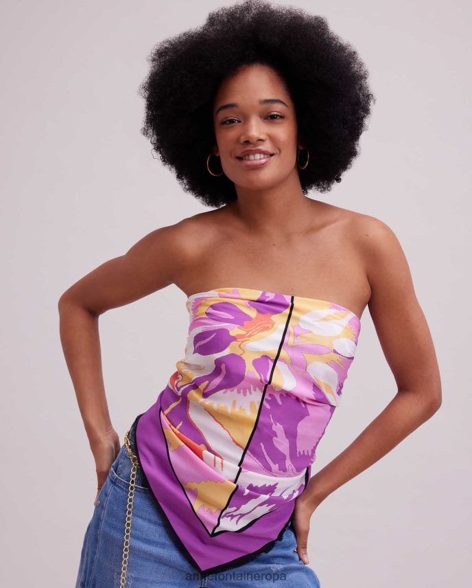 accesorios es Anne Fontaine mujer pañuelo matissia pañuelo de seda cuadrado con estampado floral púrpura 646LTX605