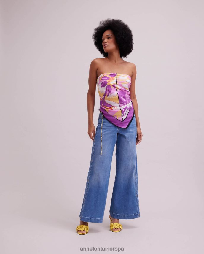 accesorios es Anne Fontaine mujer pañuelo matissia pañuelo de seda cuadrado con estampado floral púrpura 646LTX605