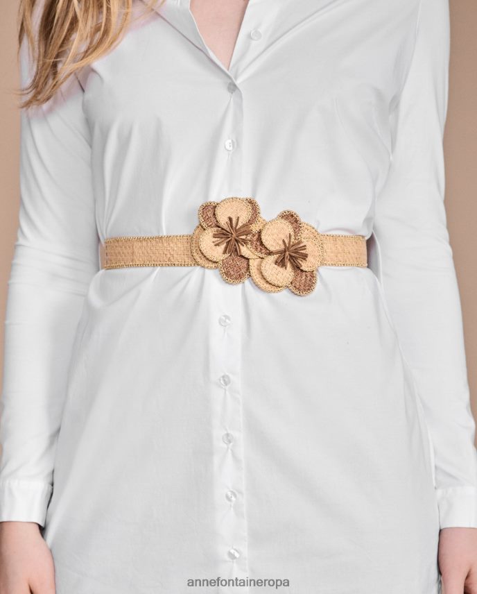 accesorios es Anne Fontaine mujer cinturón amelie boho cinturón fino de paja de rafia con flores extraíbles elegante 646LTX650
