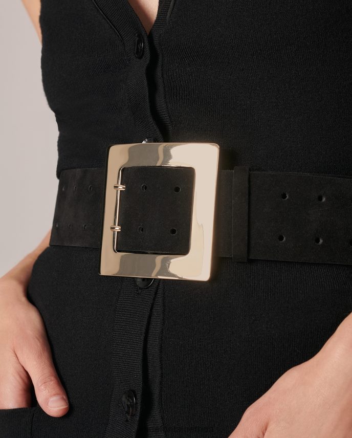 accesorios es Anne Fontaine mujer cinturón babel cinturón ancho de ante con hebilla llamativa oro negro 646LTX646