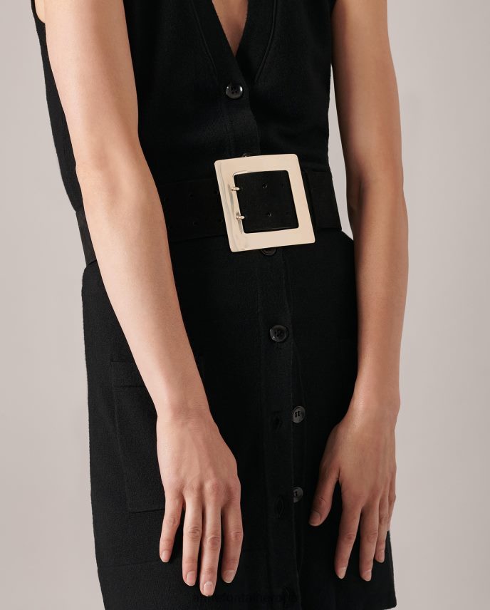 accesorios es Anne Fontaine mujer cinturón babel cinturón ancho de ante con hebilla llamativa oro negro 646LTX646