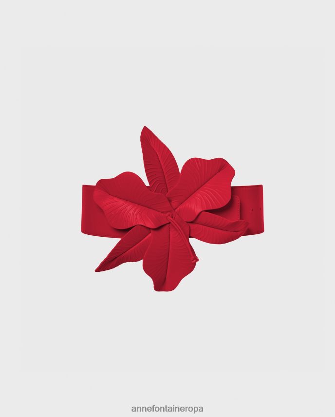 accesorios es Anne Fontaine mujer cinturón carrie tiff cinturón ancho de piel con flor extragrande rojo 646LTX641