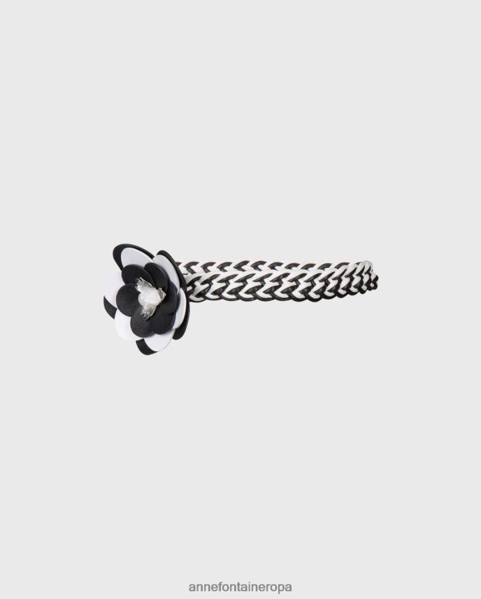 accesorios es Anne Fontaine mujer cinturón imma y cinturón de flores de cuero trenzado blanco negro 646LTX668