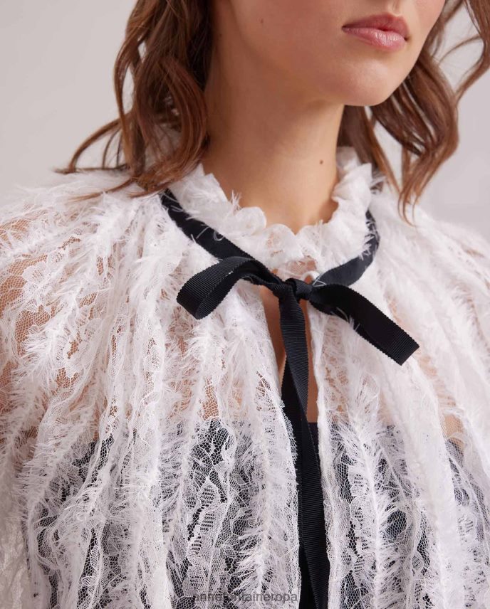 accesorios es Anne Fontaine mujer capa bovary capa de encaje transparente con ribete de pestañas blanco 646LTX504