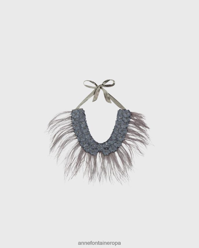accesorios es Anne Fontaine mujer cuello al cuello de plumas de avestruz gris 646LTX525