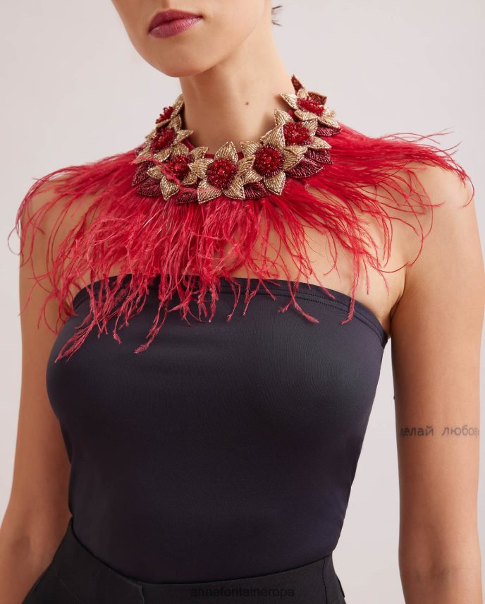 accesorios es Anne Fontaine mujer cuello nolitan cuello floral con plumas de avestruz negro 646LTX527