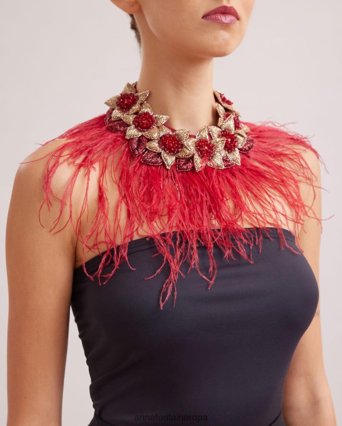 accesorios es Anne Fontaine mujer cuello nolitan cuello floral con plumas de avestruz negro 646LTX527