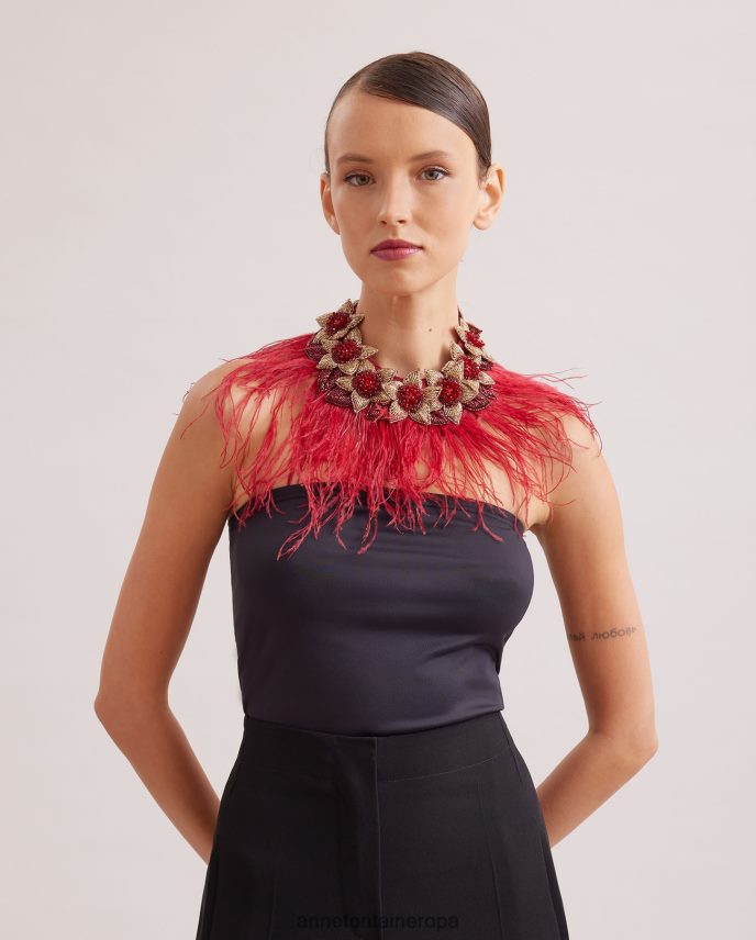 accesorios es Anne Fontaine mujer cuello nolitan cuello floral con plumas de avestruz negro 646LTX527
