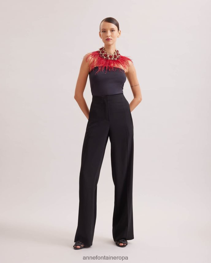 accesorios es Anne Fontaine mujer cuello nolitan cuello floral con plumas de avestruz negro 646LTX527