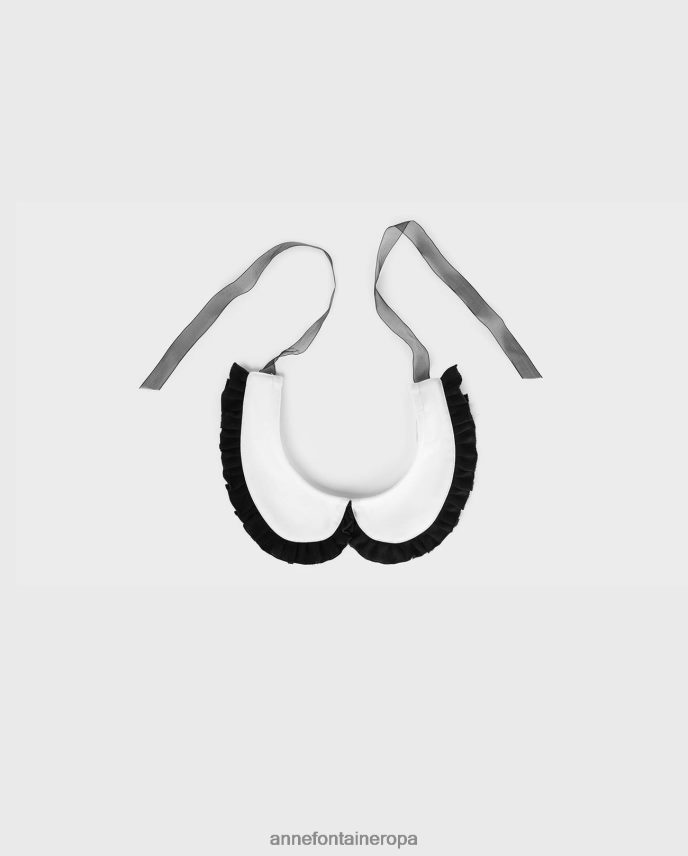 accesorios es Anne Fontaine mujer cuello simenon cuello redondeado con ribete de volante plisado blanco negro 646LTX530