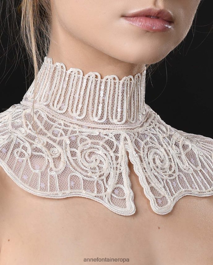 accesorios es Anne Fontaine mujer cuello zarina cuello de tul con lentejuelas bordadas con motivo arabesco elegante 646LTX524