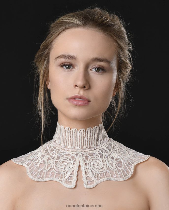 accesorios es Anne Fontaine mujer cuello zarina cuello de tul con lentejuelas bordadas con motivo arabesco elegante 646LTX524