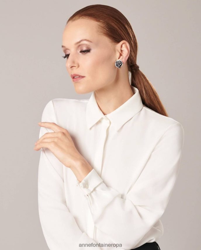 accesorios es Anne Fontaine mujer pendientes fiora y pendientes de clip de flores blanco negro 646LTX587
