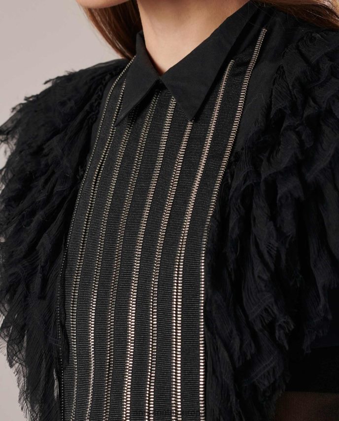 accesorios es Anne Fontaine mujer nany pechera de popelina cuello camisero con volantes de muselina elegante 646LTX577