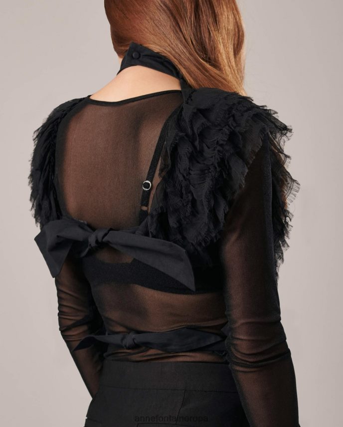 accesorios es Anne Fontaine mujer nany pechera de popelina cuello camisero con volantes de muselina elegante 646LTX577