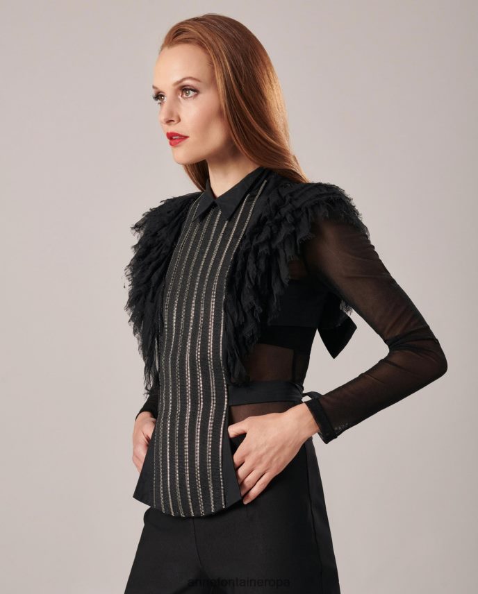 accesorios es Anne Fontaine mujer nany pechera de popelina cuello camisero con volantes de muselina elegante 646LTX577