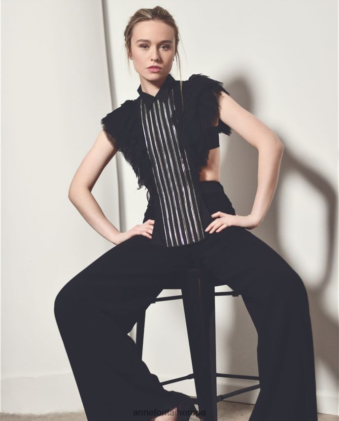 accesorios es Anne Fontaine mujer nany pechera de popelina cuello camisero con volantes de muselina elegante 646LTX577