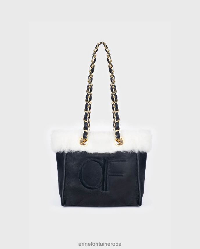 bolsas es Anne Fontaine mujer bolso de mano felix bolso de hombro de piel con ribete de pelo y correas de cadena negro 646LTX708