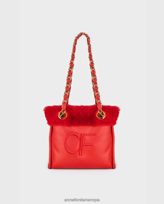 bolsas es Anne Fontaine mujer bolso de mano felix bolso de hombro de piel con ribete de pelo y correas de cadena tango rojo 646LTX707