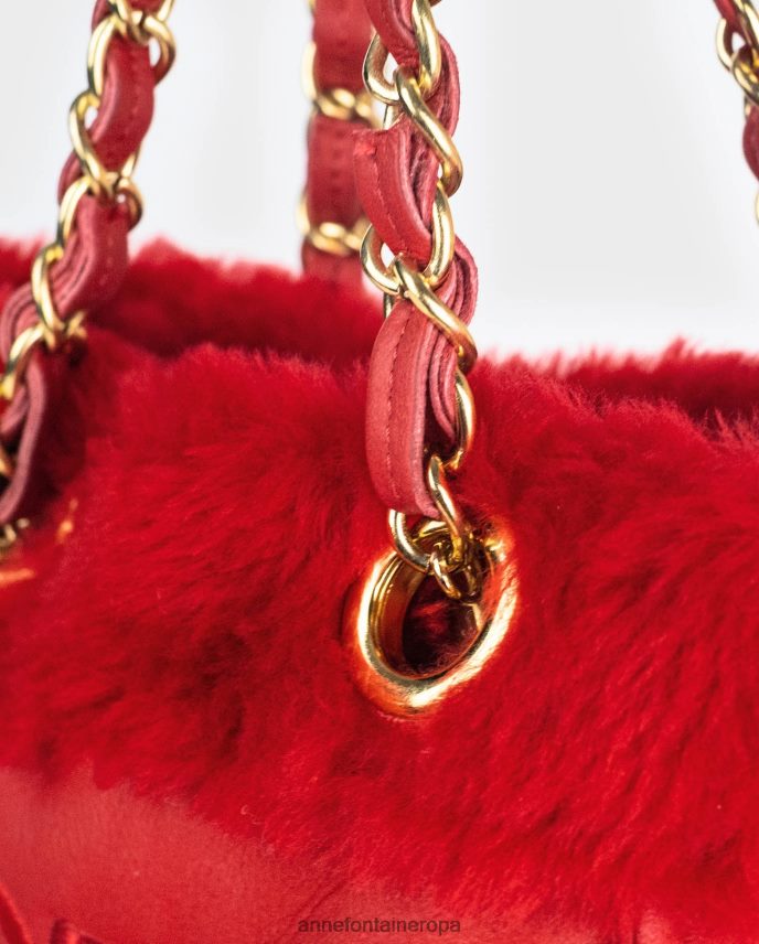 bolsas es Anne Fontaine mujer bolso de mano felix bolso de hombro de piel con ribete de pelo y correas de cadena tango rojo 646LTX707