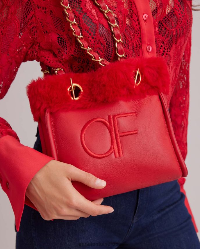 bolsas es Anne Fontaine mujer bolso de mano felix bolso de hombro de piel con ribete de pelo y correas de cadena tango rojo 646LTX707