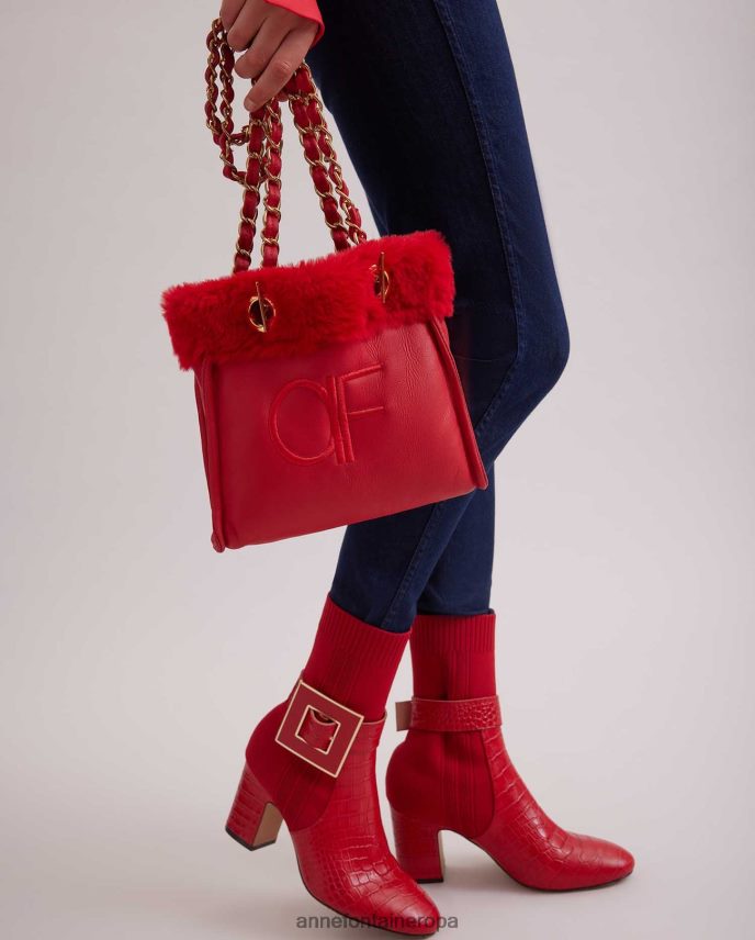 bolsas es Anne Fontaine mujer bolso de mano felix bolso de hombro de piel con ribete de pelo y correas de cadena tango rojo 646LTX707