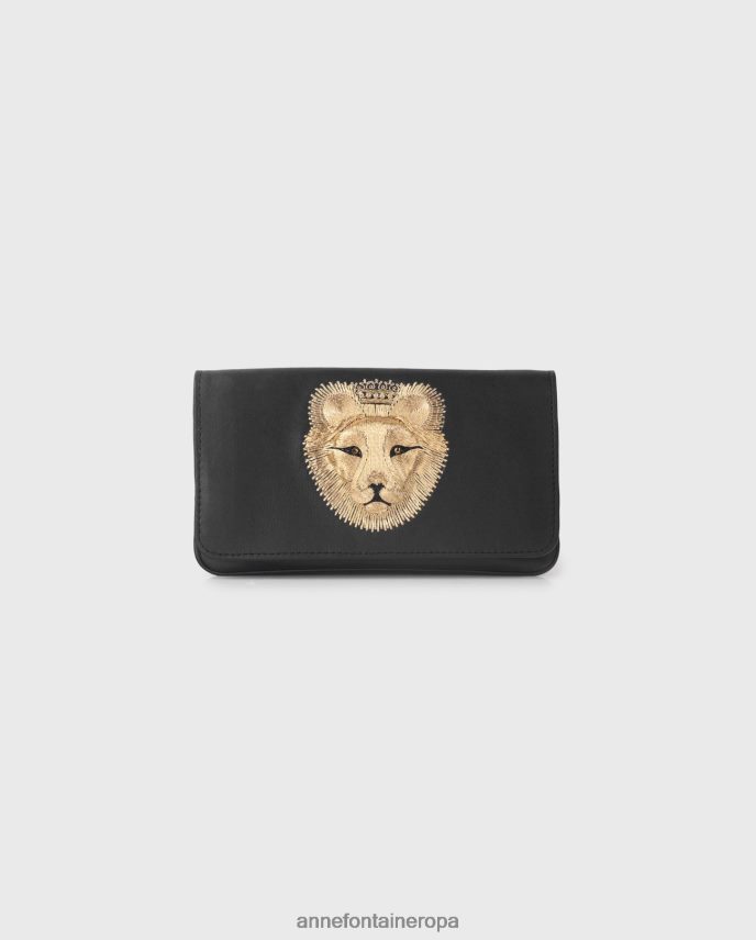 bolsas es Anne Fontaine mujer curioso bolso pequeño de piel con cara de leones bordada oro negro 646LTX702