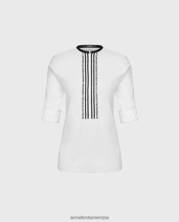 ropa es Anne Fontaine mujer Blusa venisa top asimétrica con cremallera frontal de 3/4 de largo blanco 646LTX210