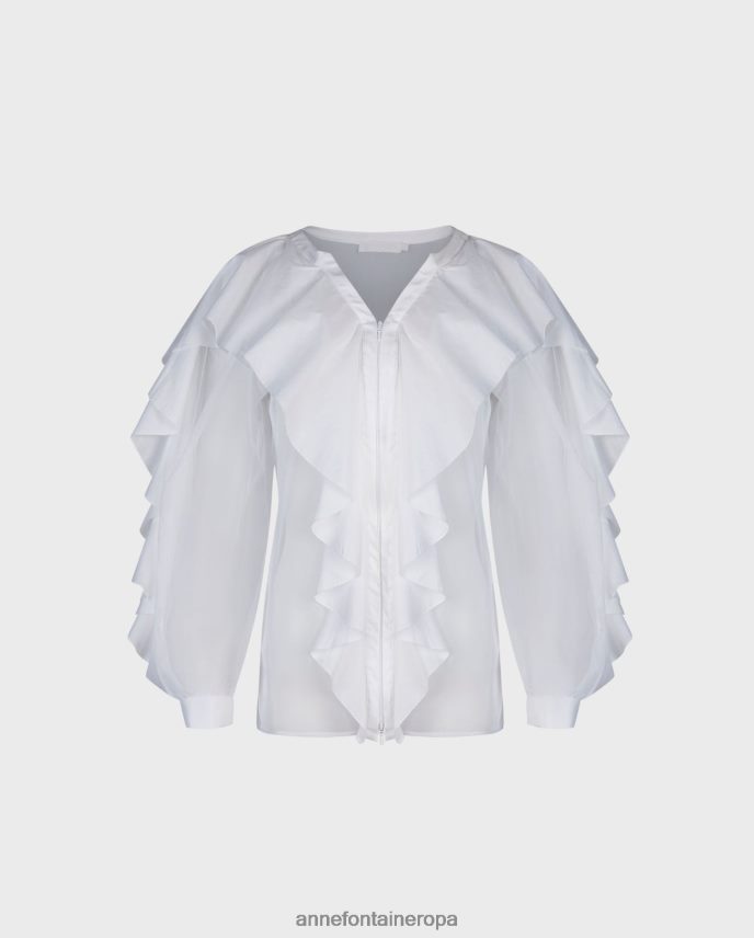 ropa es Anne Fontaine mujer Camisa Galerie camisa de red transparente con detalles de volantes en cascada blanco 646LTX239