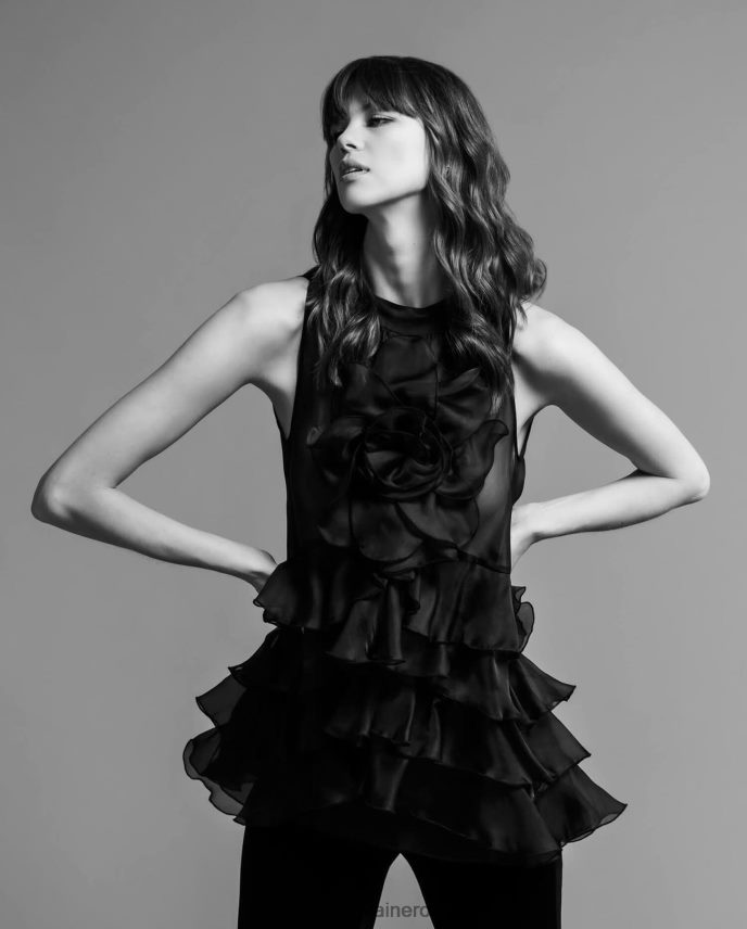 ropa es Anne Fontaine mujer blusa aubrey blusa sin mangas en organza de seda a capas negro 646LTX195