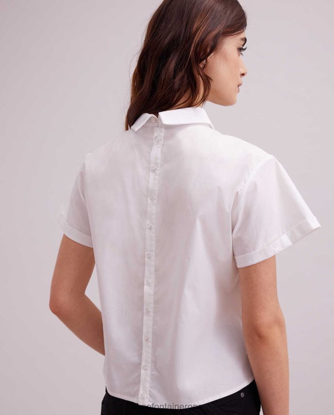 ropa es Anne Fontaine mujer blusa bastide, camiseta de manga corta con cuello en punta con pedrería blanco 646LTX125