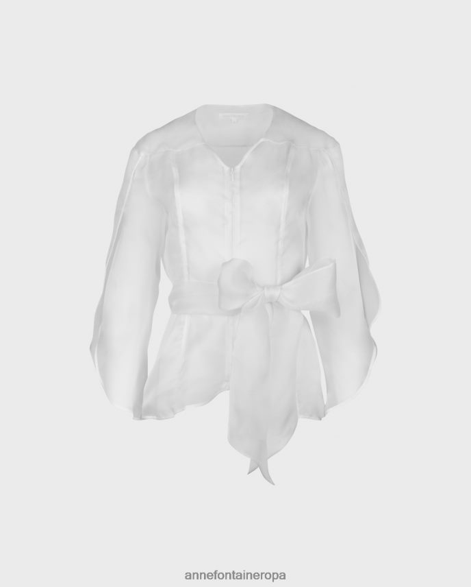 ropa es Anne Fontaine mujer blusa de lujo blusa transparente de manga larga con mangas de pétalos blanco 646LTX137