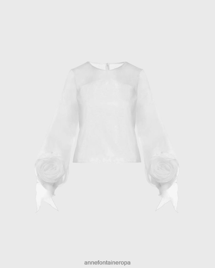 ropa es Anne Fontaine mujer blusa de primavera blusa de organza de seda de manga larga blanco 646LTX199
