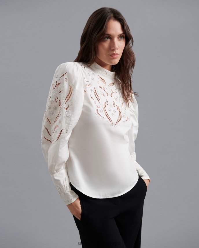 ropa es Anne Fontaine mujer blusa de sucre blusa calada bordada en luna blanco 646LTX229