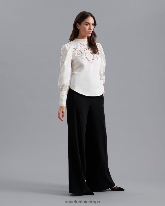 ropa es Anne Fontaine mujer blusa de sucre blusa calada bordada en luna blanco 646LTX229