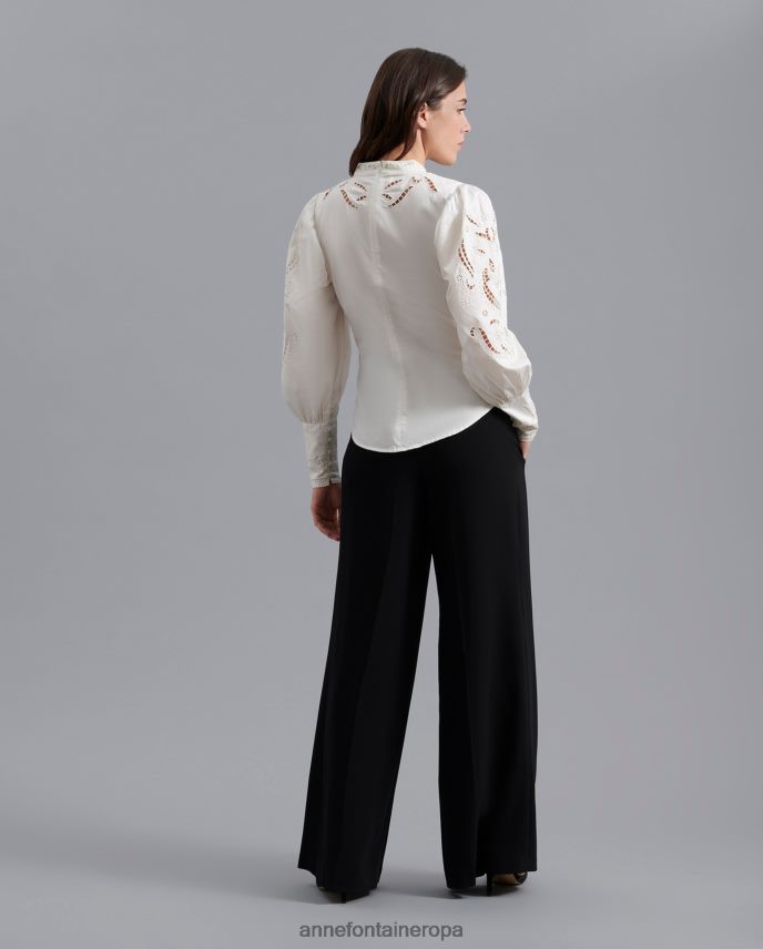 ropa es Anne Fontaine mujer blusa de sucre blusa calada bordada en luna blanco 646LTX229
