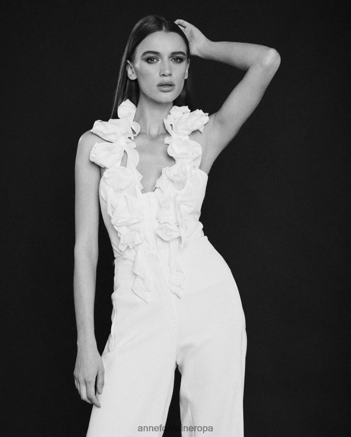 ropa es Anne Fontaine mujer blusa fahela camisa sin mangas estilo halter con escote en pico blanco 646LTX193