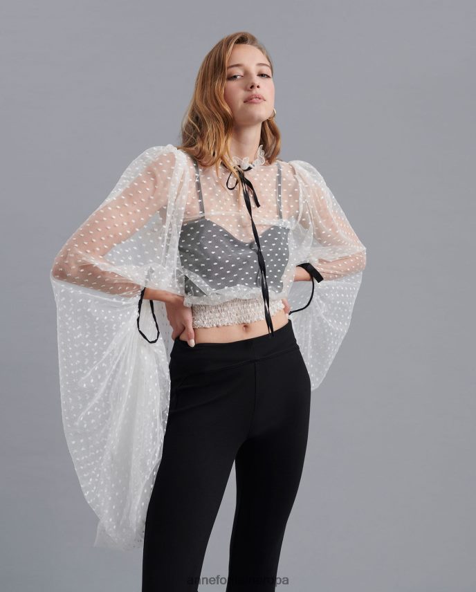 ropa es Anne Fontaine mujer blusa fairlight blusa transparente con bordado de lunares y mangas exageradas blanco negro 646LTX227