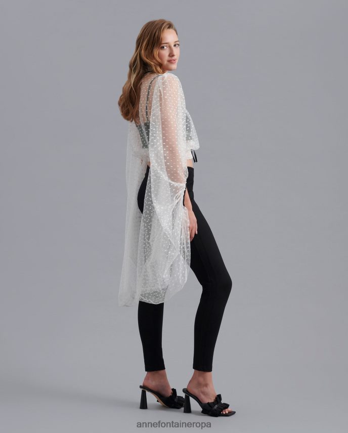 ropa es Anne Fontaine mujer blusa fairlight blusa transparente con bordado de lunares y mangas exageradas blanco negro 646LTX227