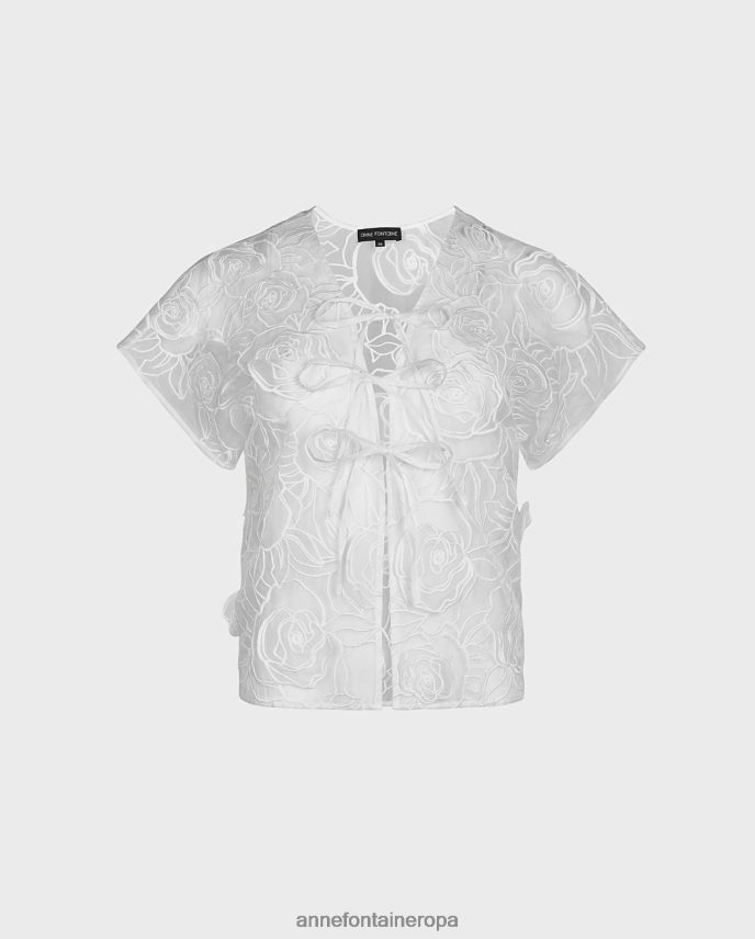 ropa es Anne Fontaine mujer blusa fleurs blusa transparente con frente abierto y rosetas florales en 3D blanco 646LTX241