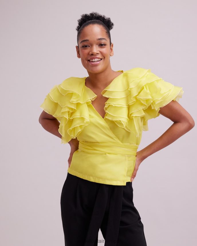 ropa es Anne Fontaine mujer blusa luz blusa cruzada de organza de seda con mangas con volantes en capas amarillo 646LTX144