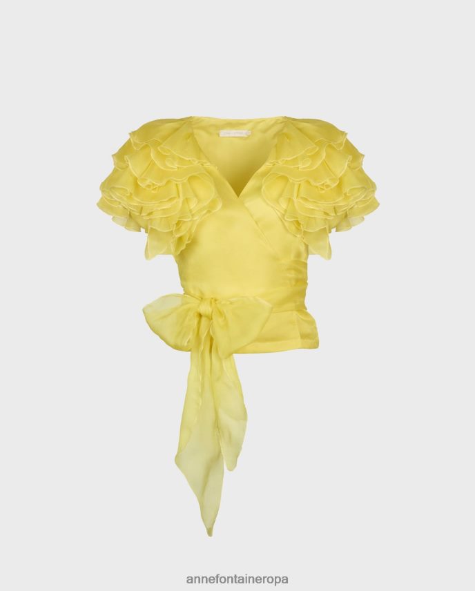 ropa es Anne Fontaine mujer blusa luz blusa cruzada de organza de seda con mangas con volantes en capas amarillo 646LTX144