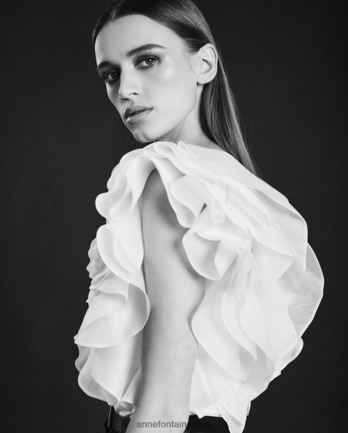 ropa es Anne Fontaine mujer blusa natalena camisa de punto pima con mangas de organza con volantes blanco 646LTX201