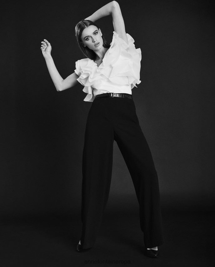 ropa es Anne Fontaine mujer blusa natalena camisa de punto pima con mangas de organza con volantes blanco 646LTX201