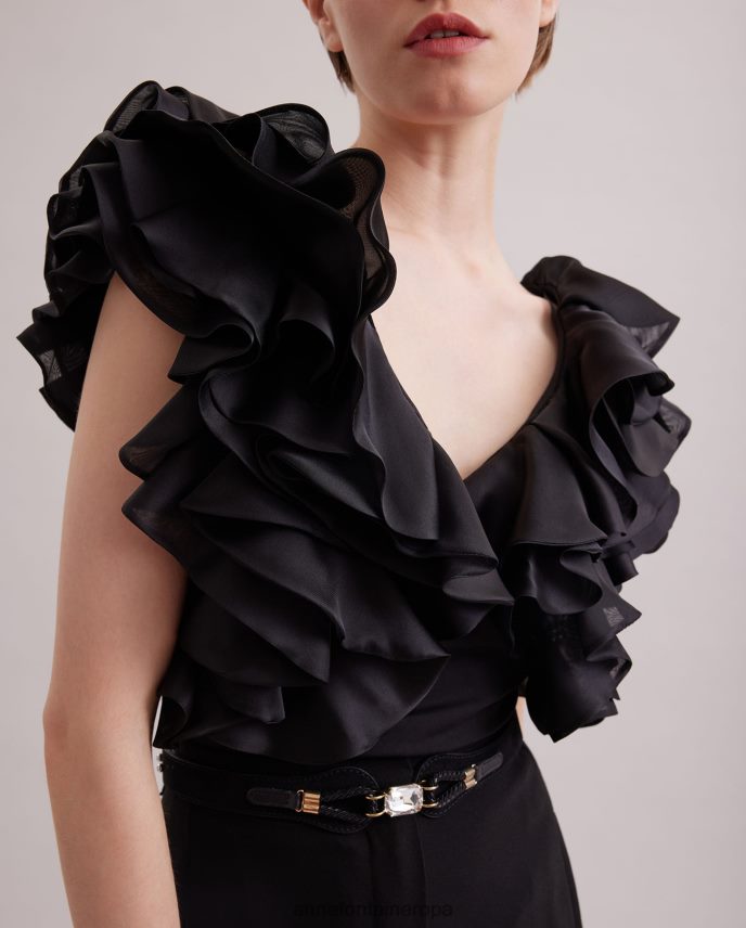 ropa es Anne Fontaine mujer blusa natalena camisa de punto pima con mangas de organza con volantes negro 646LTX171