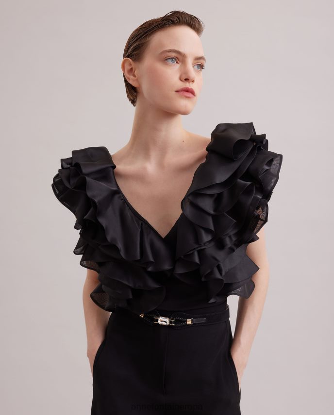 ropa es Anne Fontaine mujer blusa natalena camisa de punto pima con mangas de organza con volantes negro 646LTX171