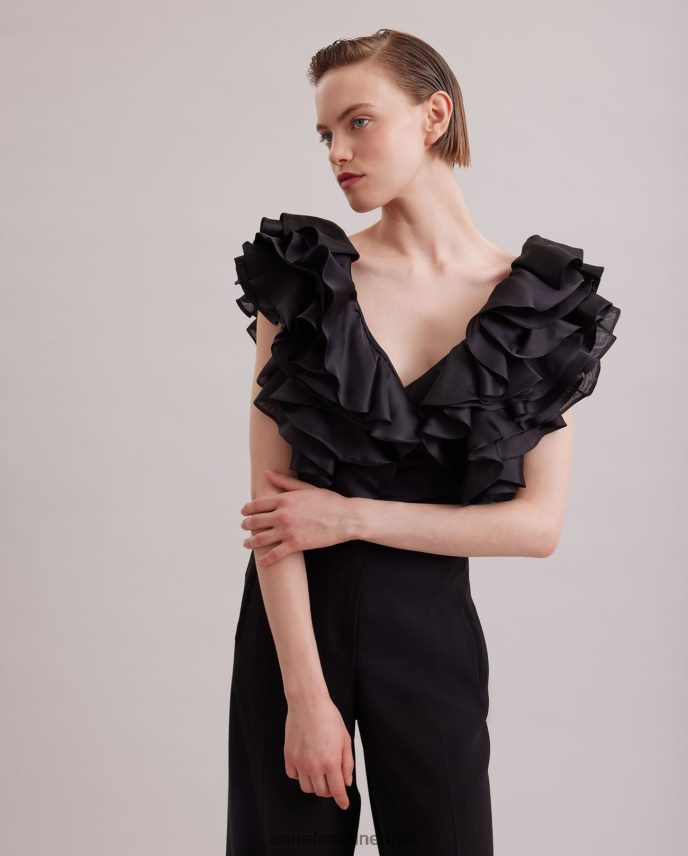 ropa es Anne Fontaine mujer blusa natalena camisa de punto pima con mangas de organza con volantes negro 646LTX171